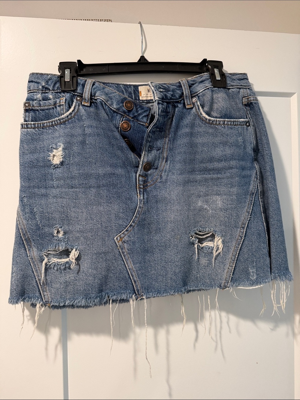 We The Free Distressed Denim Mini Skirt in Blue